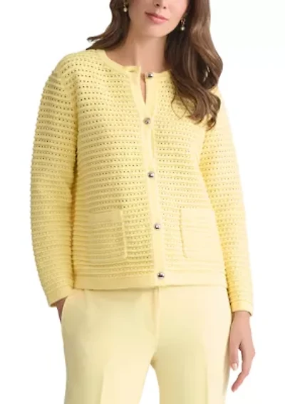 Women's Textured Stitch Button Up Cardigan