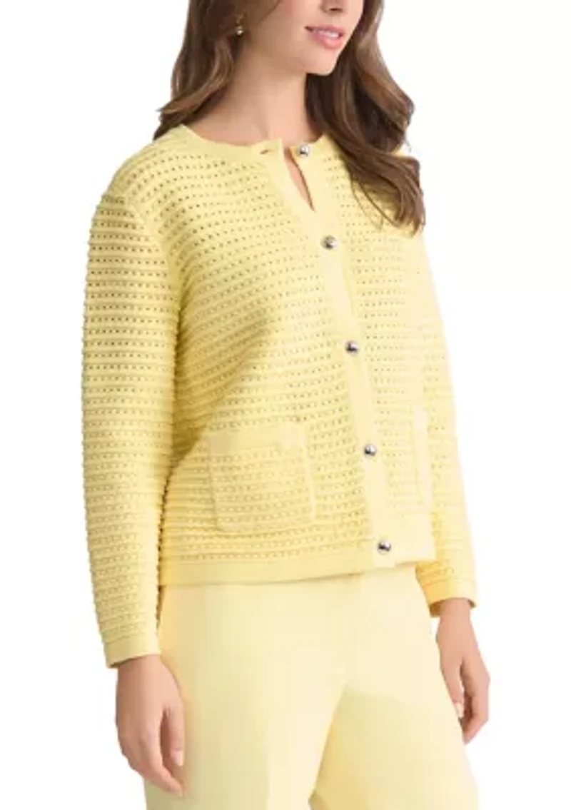 Women's Textured Stitch Button Up Cardigan