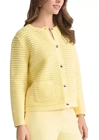 Petite Texture Stitch Button Up Cardigan