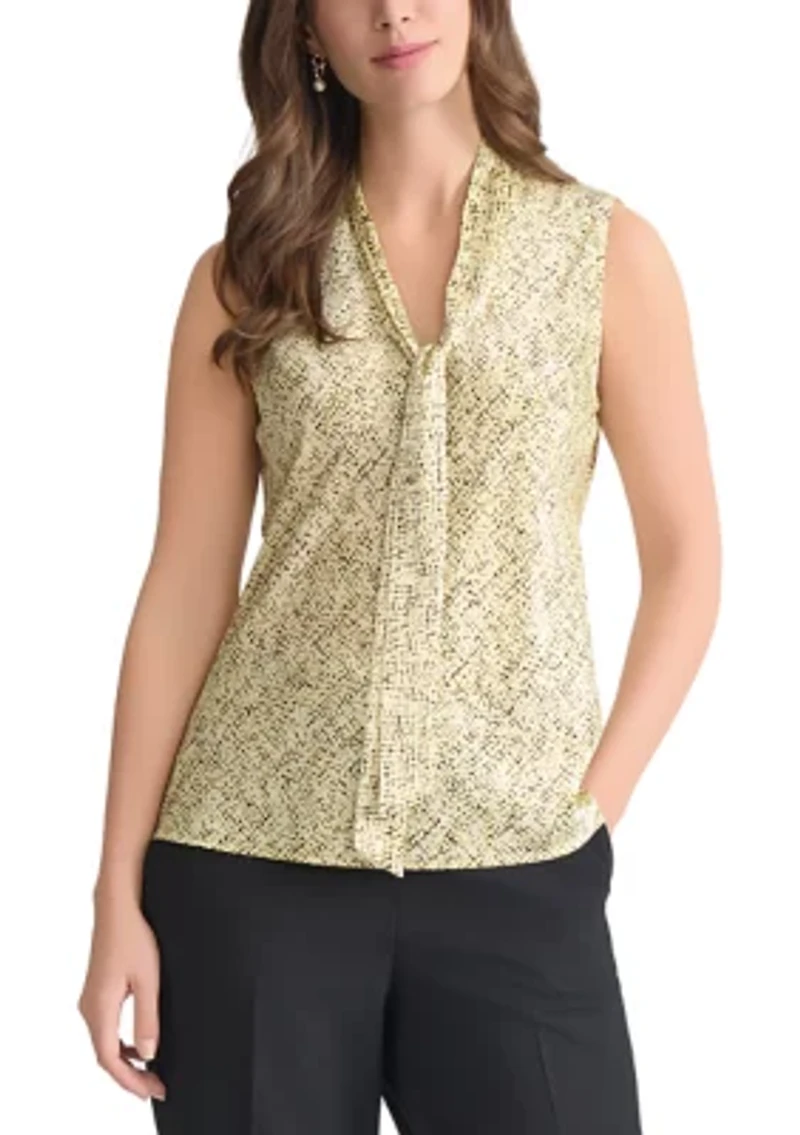 Women's Abstract Printed Sleeveless Tie Neck Blouse