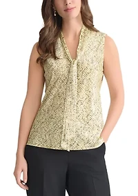 Women's Abstract Printed Sleeveless Tie Neck Blouse