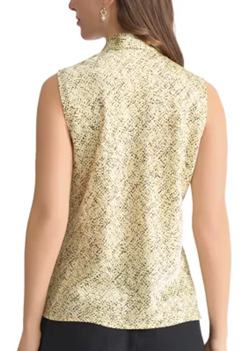 Women's Abstract Printed Sleeveless Tie Neck Blouse