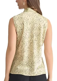 Women's Abstract Printed Sleeveless Tie Neck Blouse