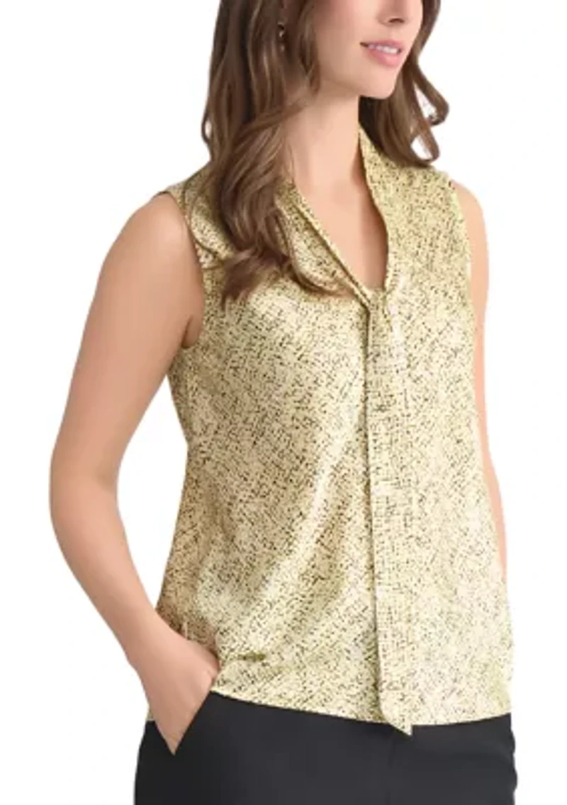 Women's Abstract Printed Sleeveless Tie Neck Blouse