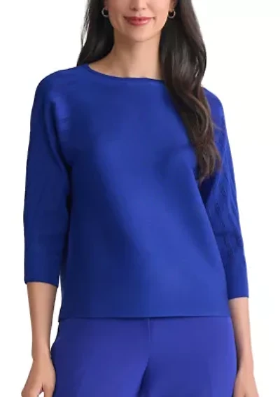 Women's Boat Neck Multi Stitch Dolman Sleeve Sweater