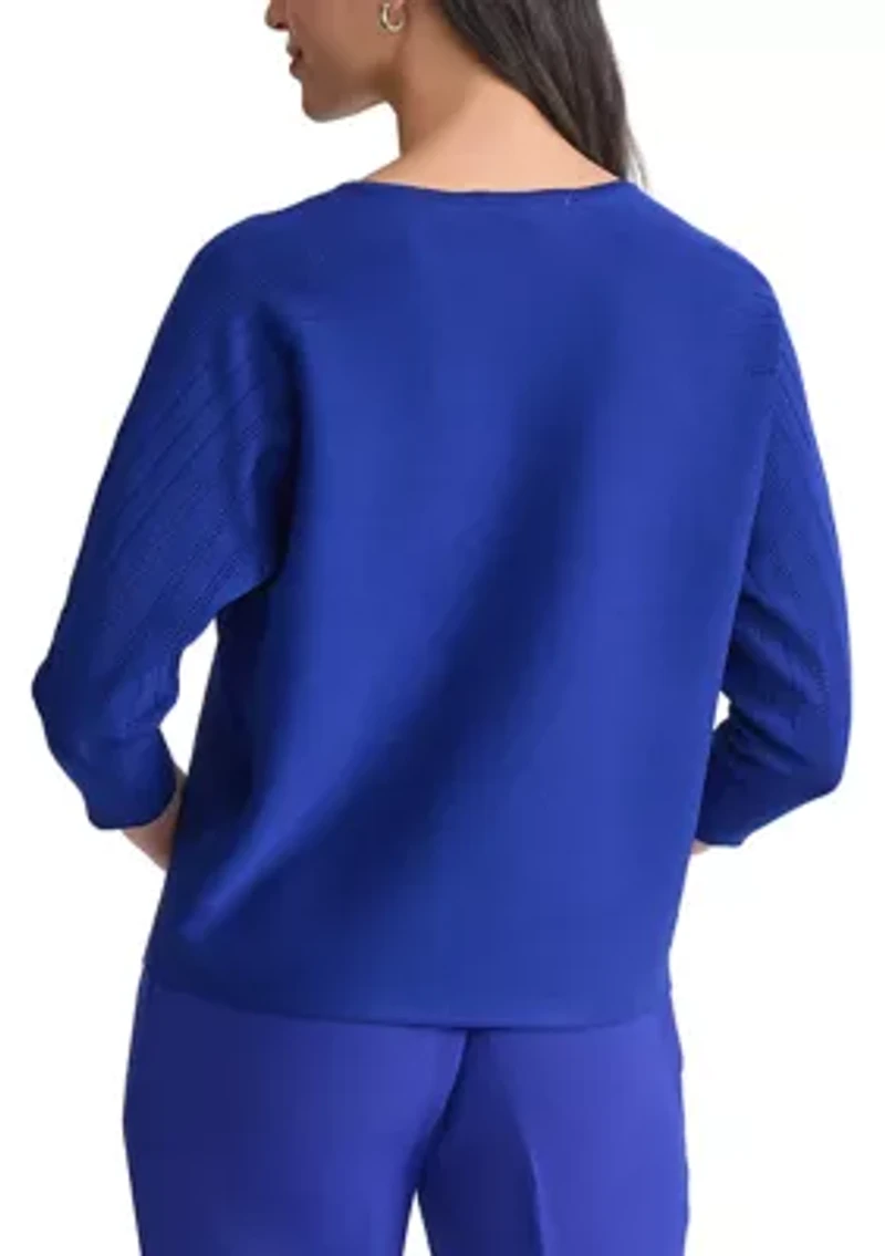 Women's Boat Neck Multi Stitch Dolman Sleeve Sweater