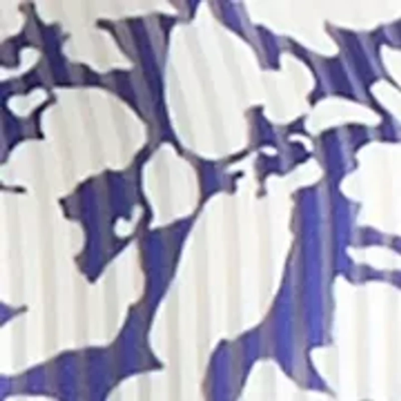 Petite Floral Print Satin Striped Long Sleeve Tie Neck Blouse