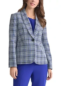 Petite Tweed One Button Shawl Collar Jacket