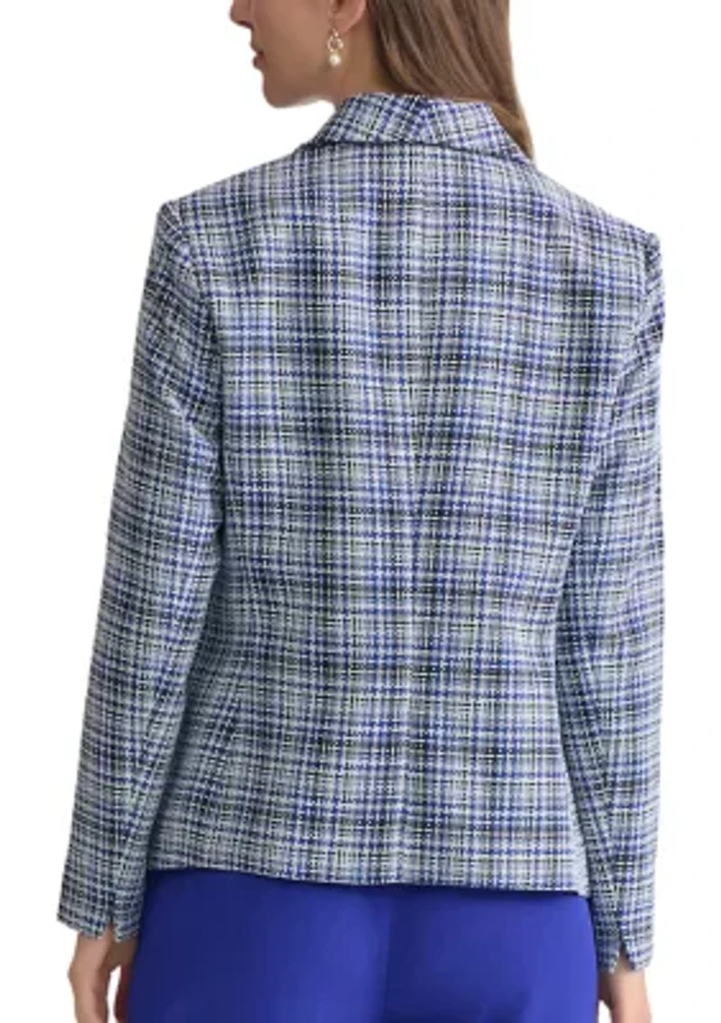Petite Tweed One Button Shawl Collar Jacket