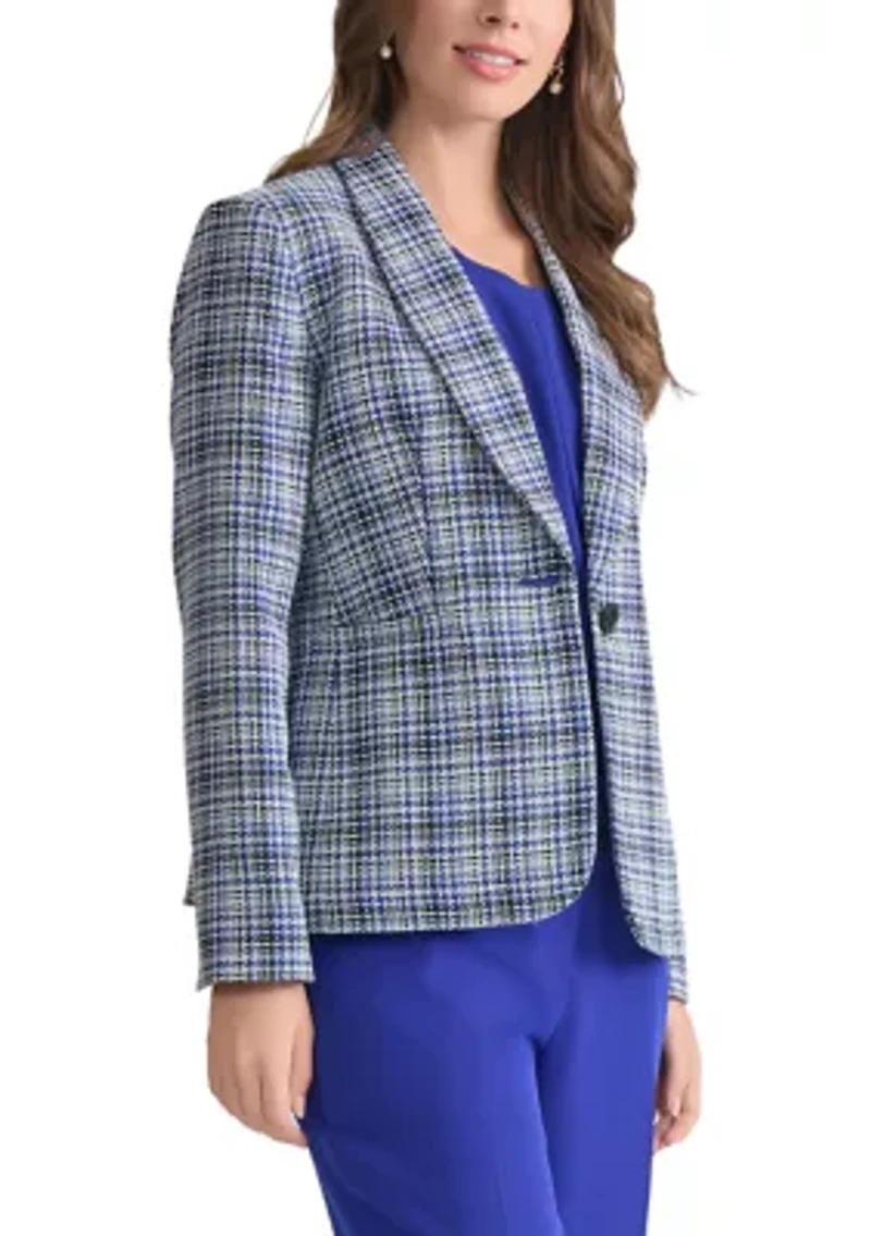 Petite Tweed One Button Shawl Collar Jacket