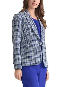 Petite Tweed One Button Shawl Collar Jacket
