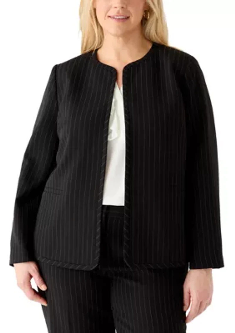 Plus Pinstripe Cardigan with Piping