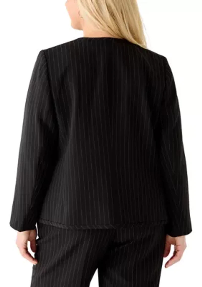 Plus Pinstripe Cardigan with Piping