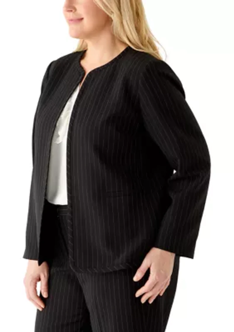 Plus Pinstripe Cardigan with Piping