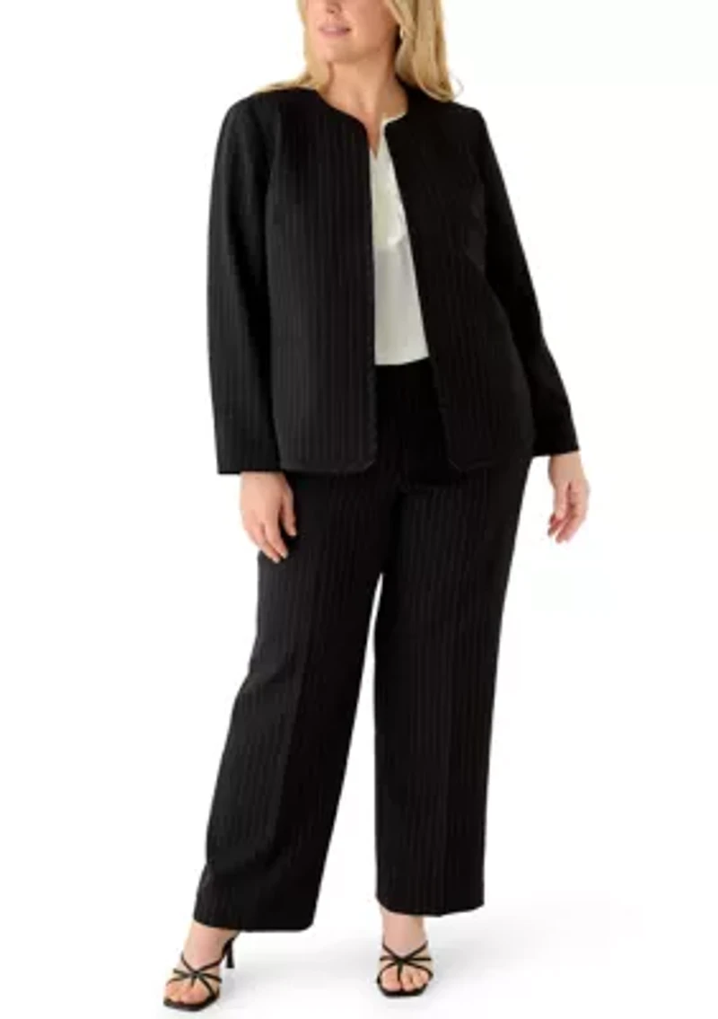 Plus Pinstripe Cardigan with Piping