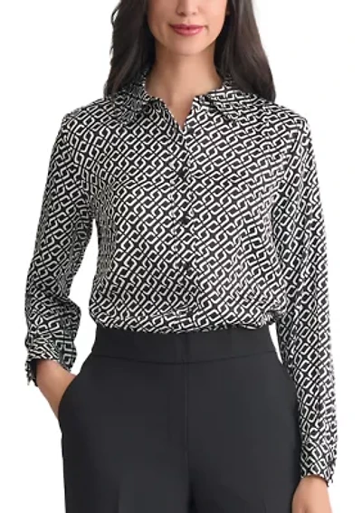 Women's Geo Print Long Sleeve Button Front Blouse