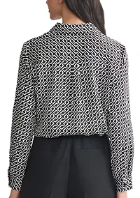 Women's Geo Print Long Sleeve Button Front Blouse
