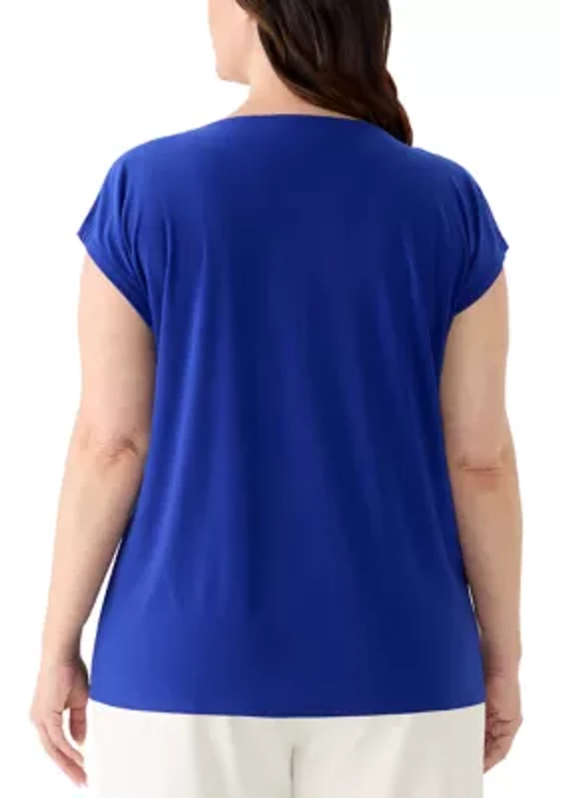 Plus Extended Shoulder Diamond Neckline Knit Top