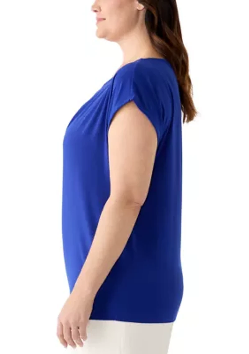 Plus Extended Shoulder Diamond Neckline Knit Top