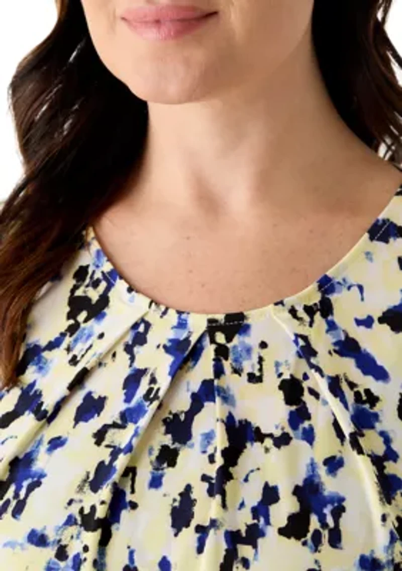 Plus Extended Shoulder Pleated Print Top