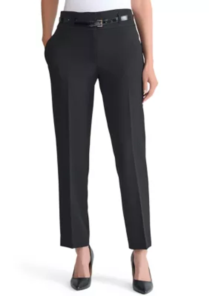 Women's Stretch Crepe Belted Slim Leg Pants