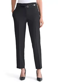 Women's Stretch Crepe Belted Slim Leg Pants