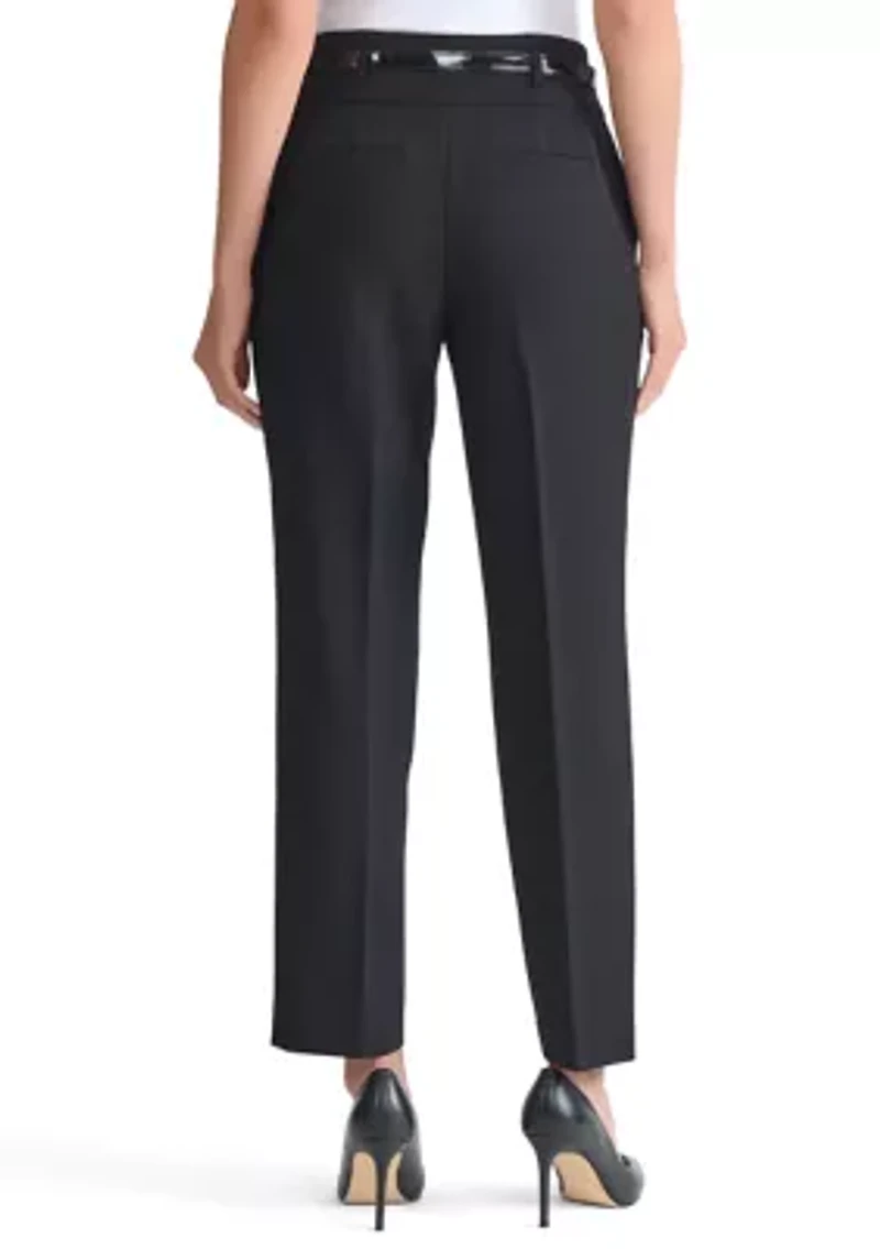 Women's Stretch Crepe Belted Slim Leg Pants