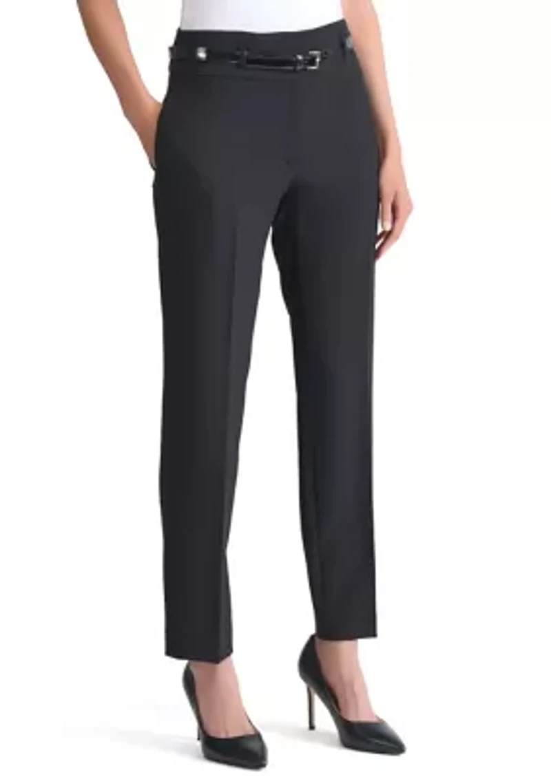 Women's Stretch Crepe Belted Slim Leg Pants