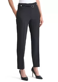 Women's Stretch Crepe Belted Slim Leg Pants