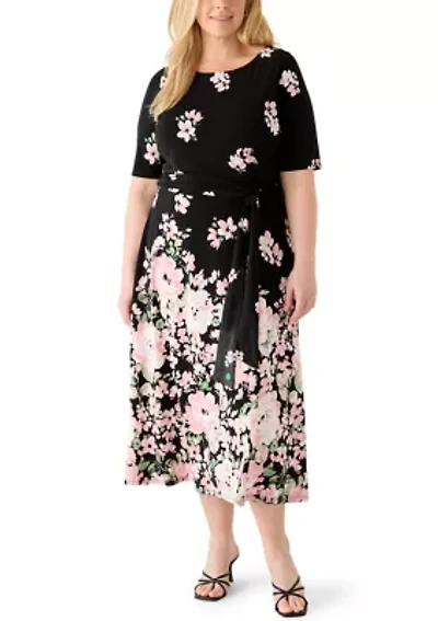 Plus Floral Print Fit and Flare Knit Dress