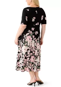 Plus Floral Print Fit and Flare Knit Dress