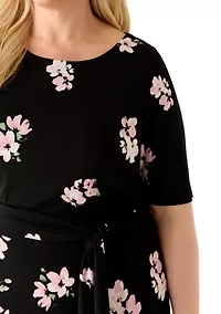Plus Floral Print Fit and Flare Knit Dress