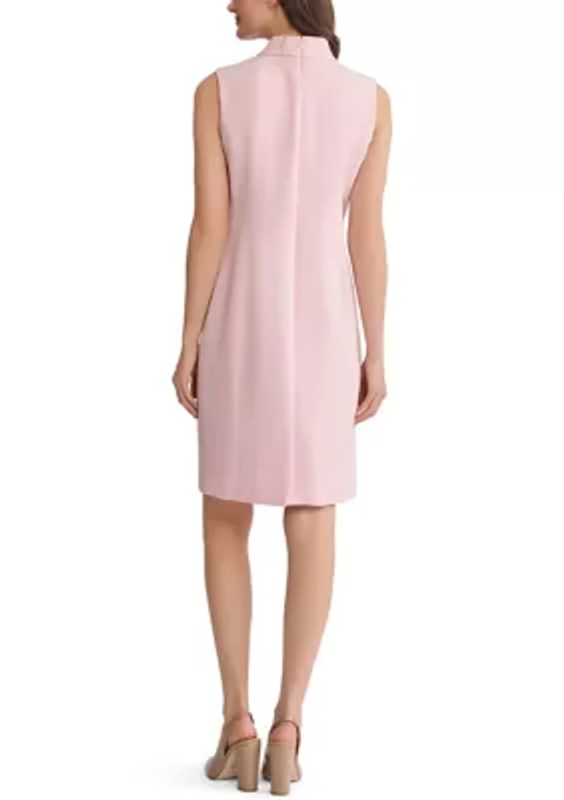 Petite Stretch Crepe Sleeveless Tie Neck Dress