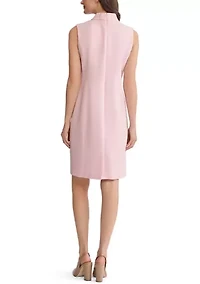 Petite Stretch Crepe Sleeveless Tie Neck Dress