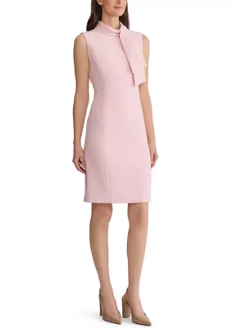 Petite Stretch Crepe Sleeveless Tie Neck Dress