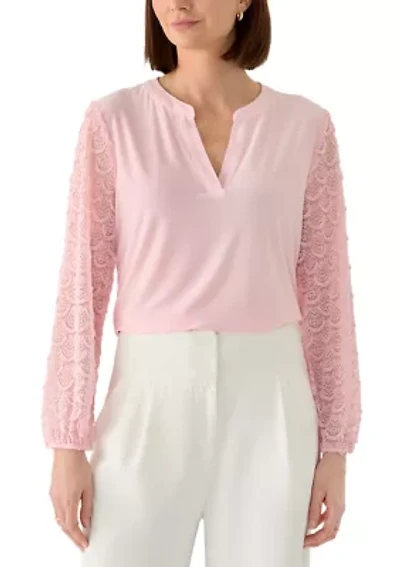 Women's Split Neck Lace Sleeve Knit Top