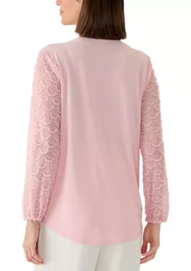Women's Split Neck Lace Sleeve Knit Top