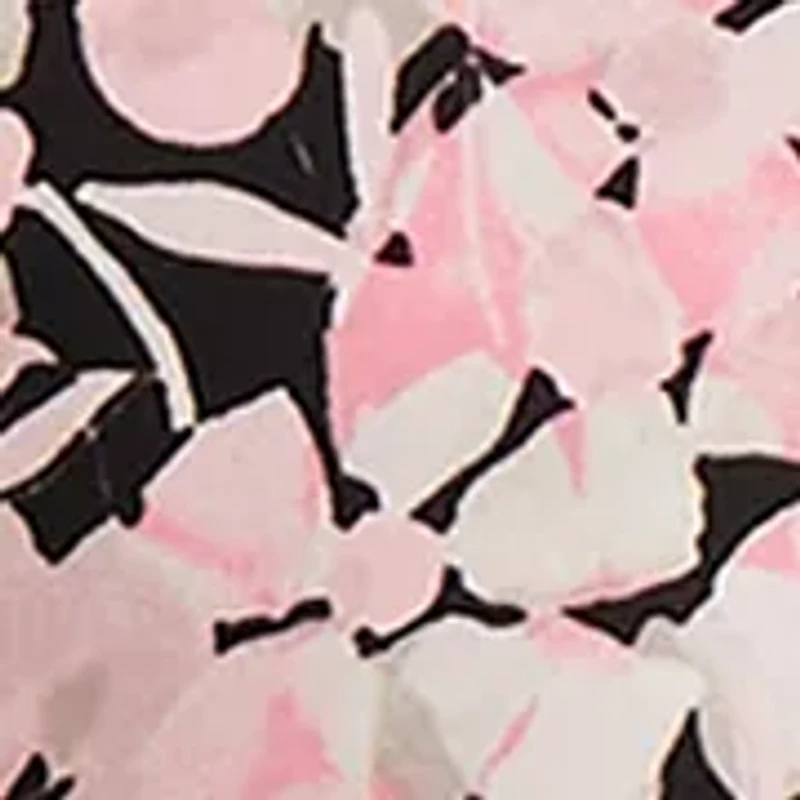 Petite Mini Floral Printed Cap Sleeve Pleated Front Knit Top