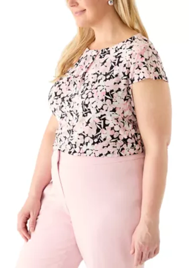 Plus Pleat Front Floral Top