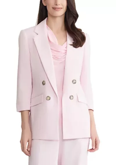 Women's Herringbone 4 Button Faux Double Jacket with Cuff Sleeves
