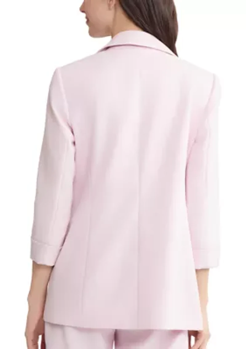 Women's Herringbone 4 Button Faux Double Jacket with Cuff Sleeves