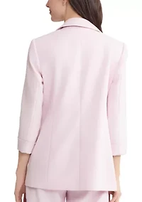 Women's Herringbone 4 Button Faux Double Jacket with Cuff Sleeves