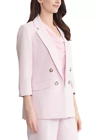 Women's Herringbone 4 Button Faux Double Jacket with Cuff Sleeves