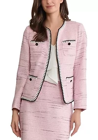 Petite Tweed 4 Pocket Jacket with Striped Trim