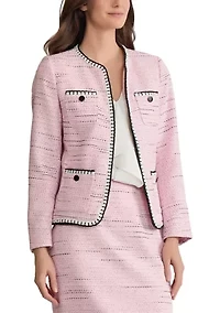 Petite Tweed 4 Pocket Jacket with Striped Trim