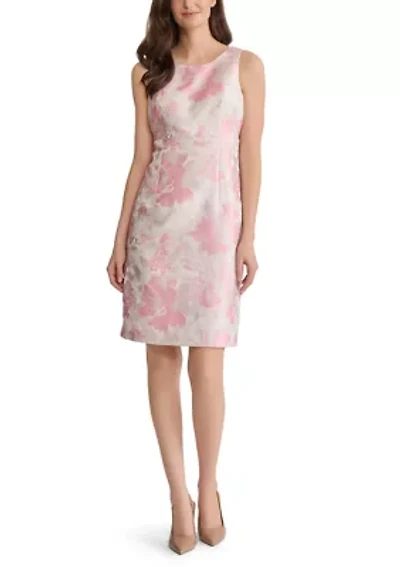 Women's Floral Jacquard Seamed Sheath Dress