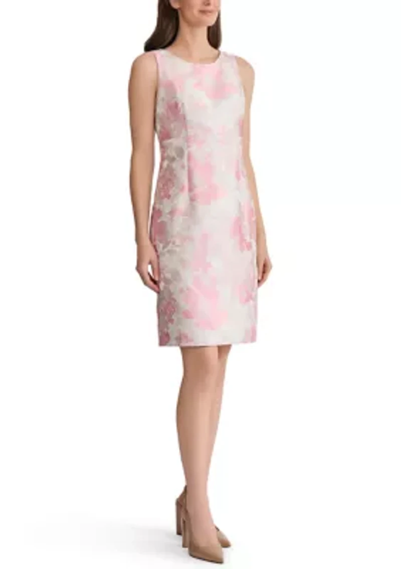 Women's Floral Jacquard Seamed Sheath Dress