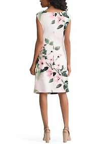 Women's Boatneck Floral Print Side Pleat Dress