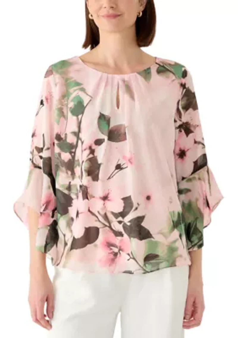 Women's Floral Print Flutter Sleeve Blouse