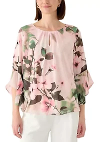 Women's Floral Print Flutter Sleeve Blouse